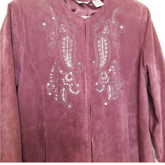 VTG- Laura Ashley Elegant Embellished Suede Leather Jacket Blazer Purple Size XL - Picture 8 of 12